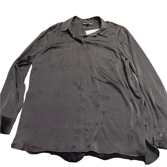 INC International Concepts Black Blouse Size Large Button Up Silky NWT - Picture 2 of 7